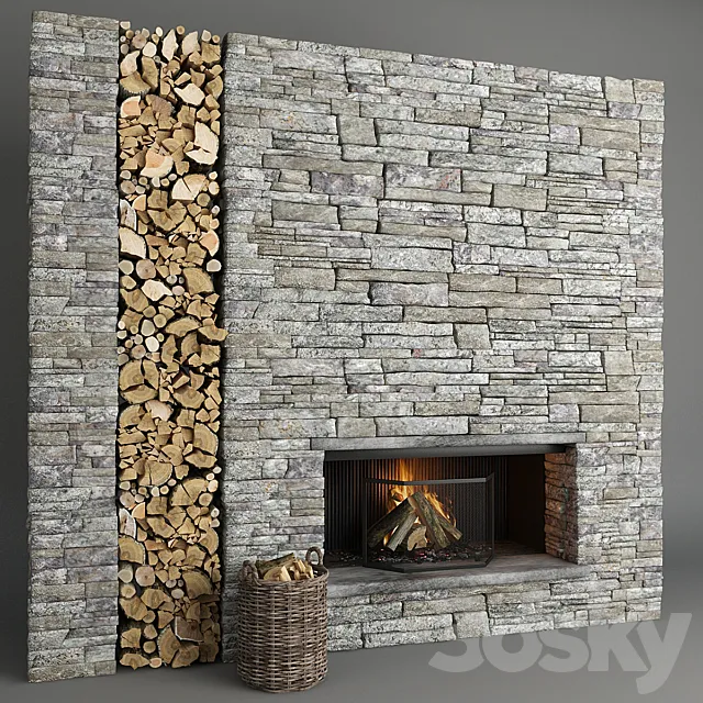 Fireplace and firewood 5 3DModel