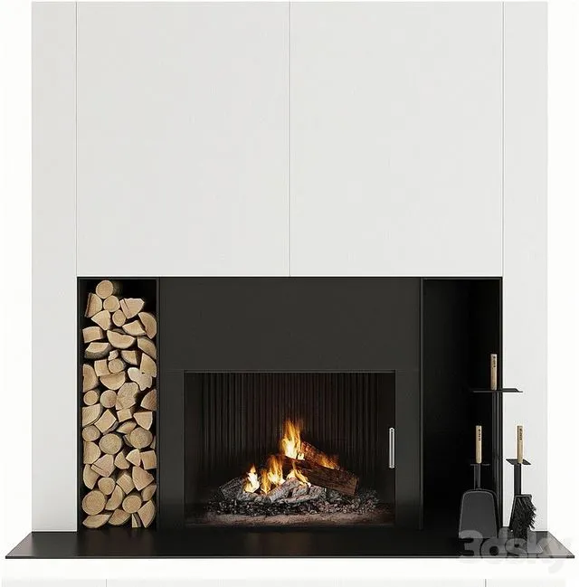 Fireplace black and white 3D Model