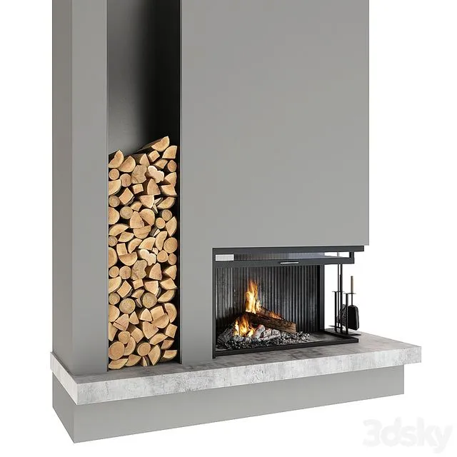 Fireplace (grey) 3D Model Fireplace (grey) 3D Model