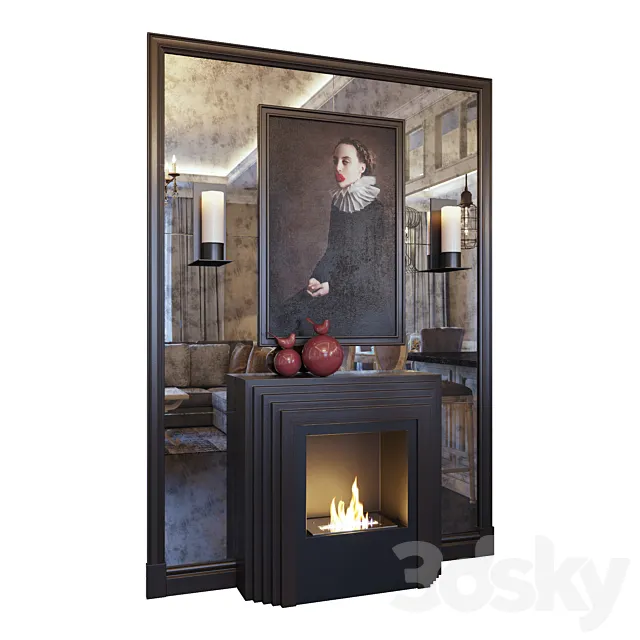 Fireplace sconce picture mirror panel and red decor (Fireplace sconce picture and decor Red dark YOU) 3D Model