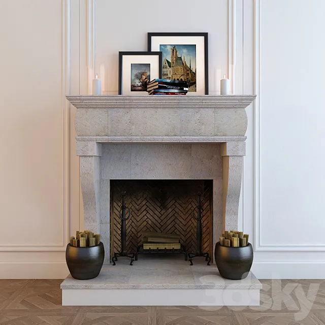 Fireplace with decor 3D Model