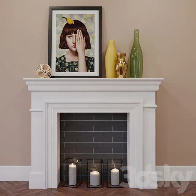 Fireplace with decor 3DModel