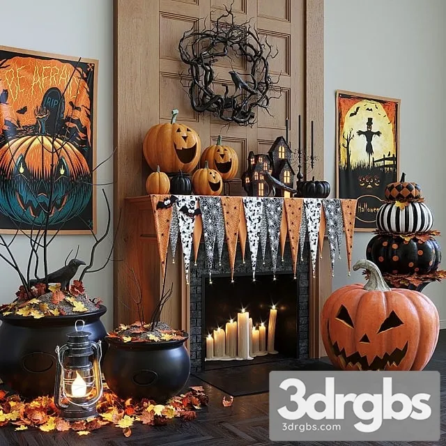 Fireplace With Halloween Decor 3D Model Download Fireplace With Halloween Decor 3D Model Download