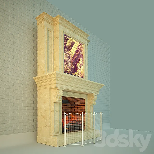 Fireplace with inset (backlit onyx “Viola”) 3DModel