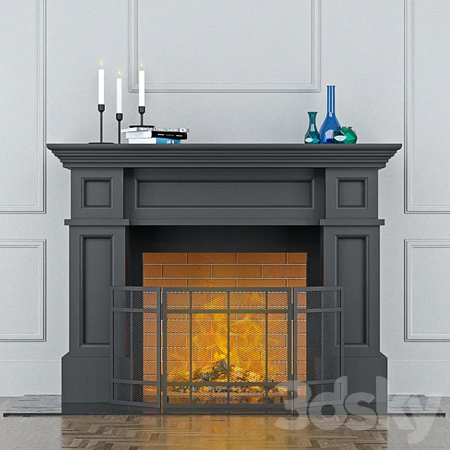 Fireplace with screen 3D Model