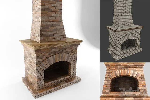 Fireplace wood brick hearth 3D Model