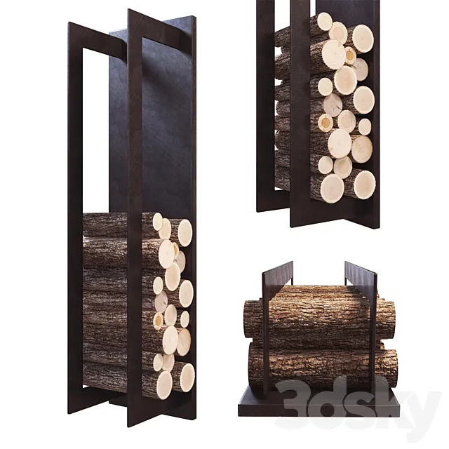 Firewood Storage Rack on wall 3D Model Firewood Storage Rack on wall 3D Model