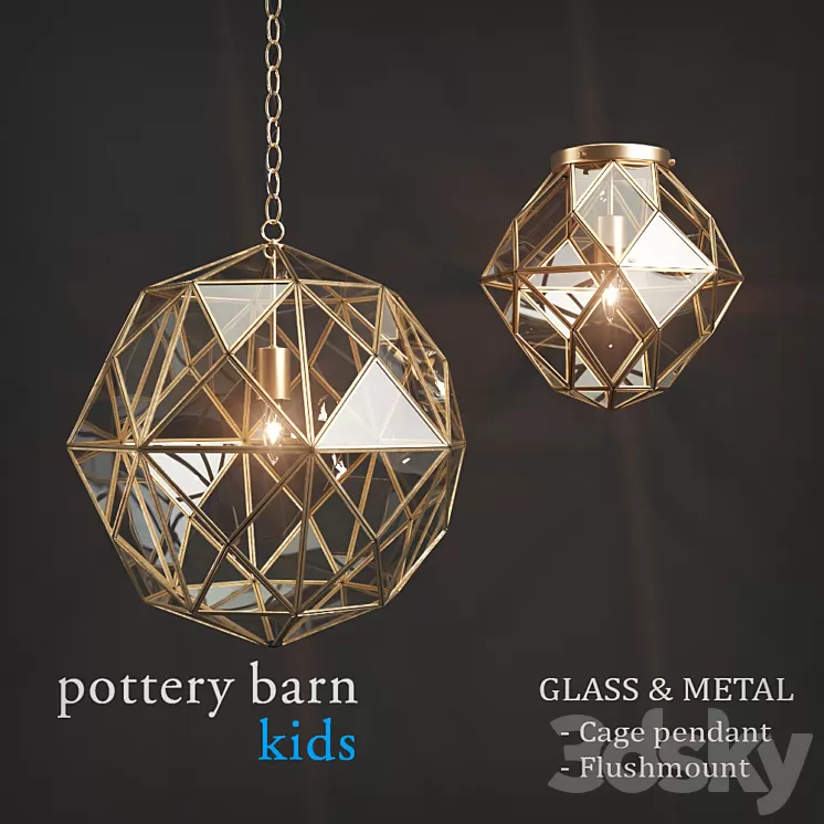 Fixtures Pottery Barn Kids Glass & Metal Cage Pendant \/ Flushmount 3D Model Fixtures Pottery Barn Kids Glass & Metal Cage Pendant \/ Flushmount 3D Model
