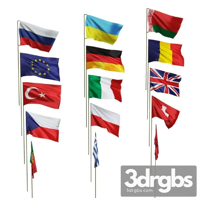 Flags Different Countries 3D Model Download