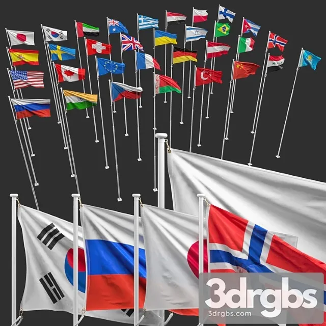 Flags Of The Countries Of The World 8 Flagpoles 32 Flags 3D Model Download Flags Of The Countries Of The World 8 Flagpoles 32 Flags 3D Model Download