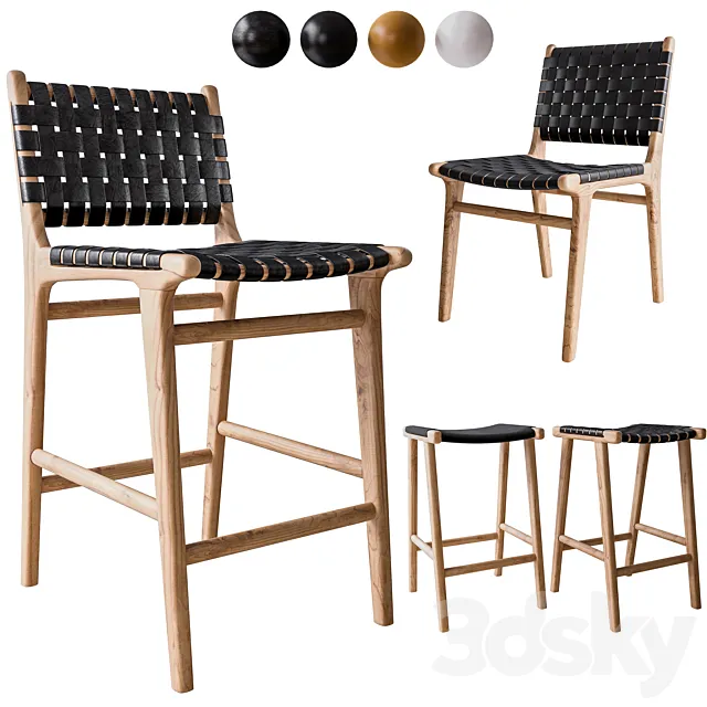 Flat and Leather Strapping Dining Chair and Stools 3DModel