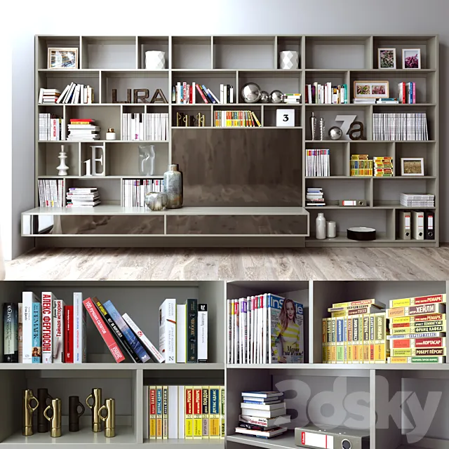 Flat rack with decor (101 + 52 log book in Russian) 3D Model