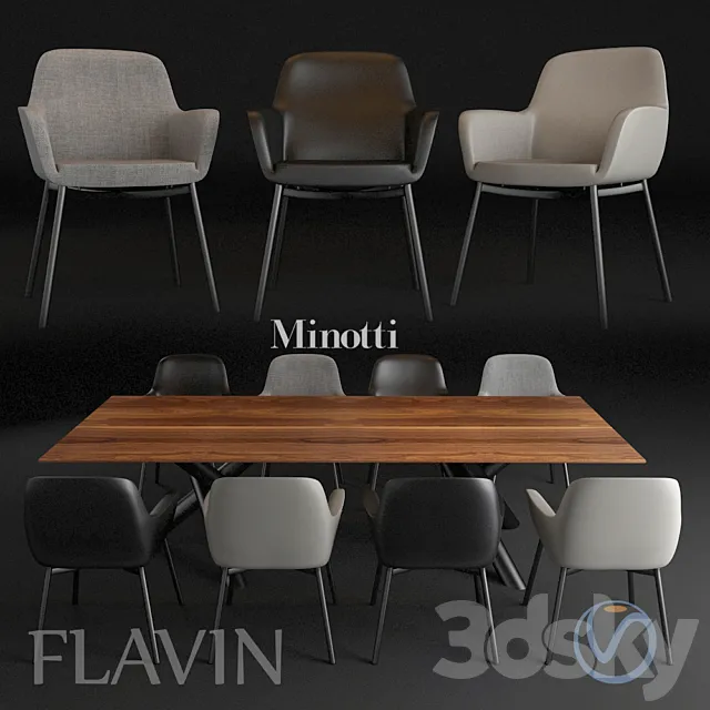 Flavin Chair and Vandyck Table Set 3D Model Flavin Chair and Vandyck Table Set 3D Model