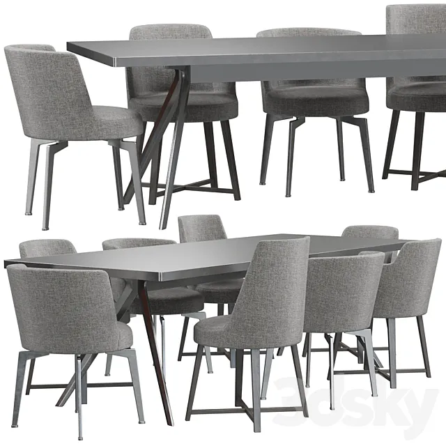 Flexform Hera Chair and Zefiro Table 3D Model