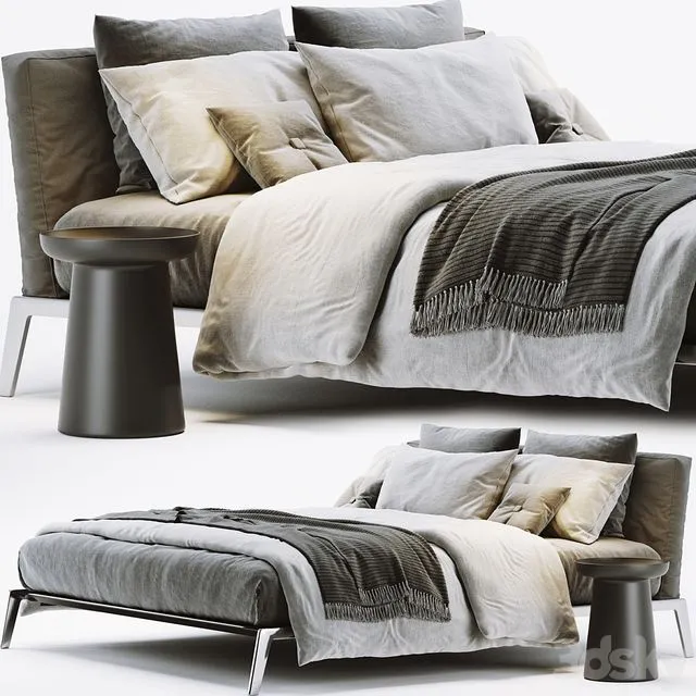 Flexform Lifesteel Bed (with decor) 3D Model Flexform Lifesteel Bed (with decor) 3D Model
