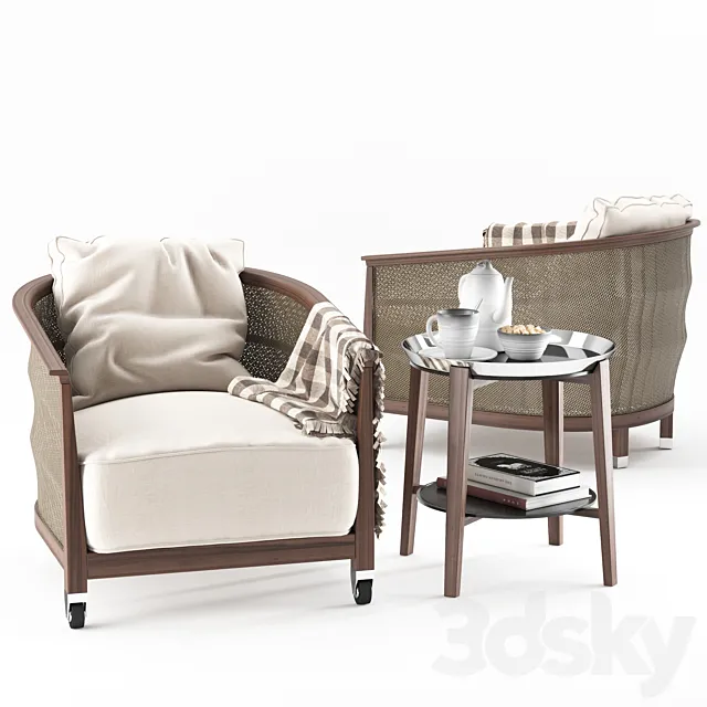 Flexform Mozart chair Cabare table 3D Model Flexform Mozart chair Cabare table 3D Model