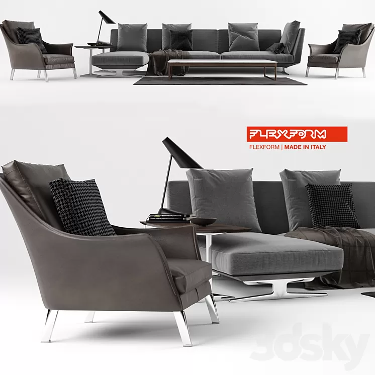 Flexform Set 02 Evergreen Sofa 3D Model