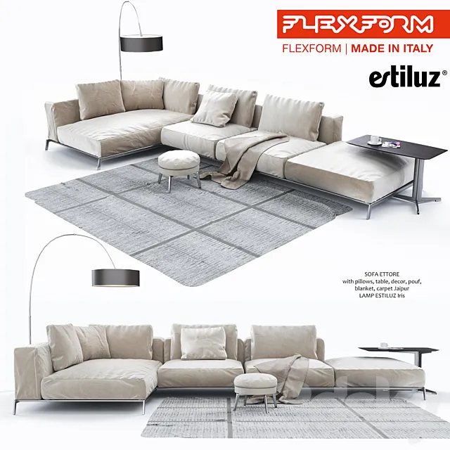 Flexform Sofa with decor 3D Model Flexform Sofa with decor 3D Model