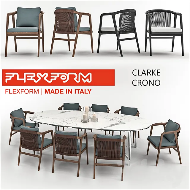 FLEXFORM table CLARKE chair CRONO 3DModel FLEXFORM table CLARKE chair CRONO 3DModel