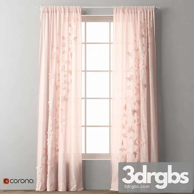 floating butterfly voile drapery panel 3D Model Download