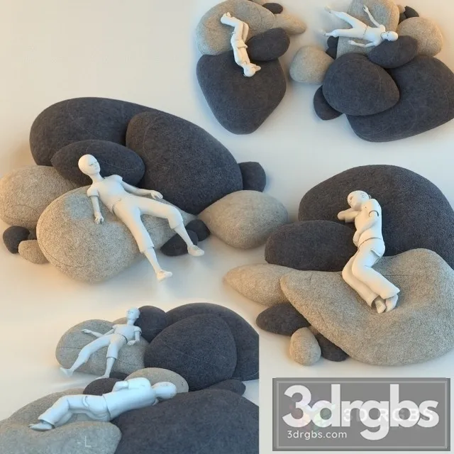 Floor Cushions Stones 3D Model Download