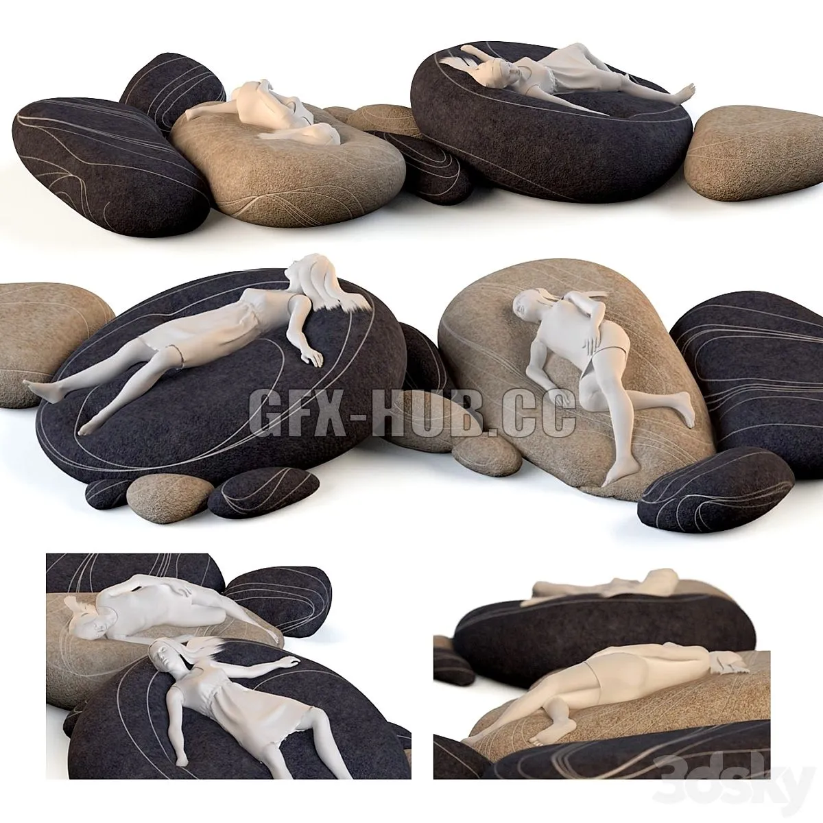 Floor cushions stones №3 (Factory) 3D Model