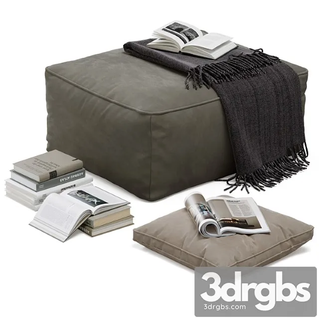 Floor decor set 001 with pouf and books 2 3D Model Download