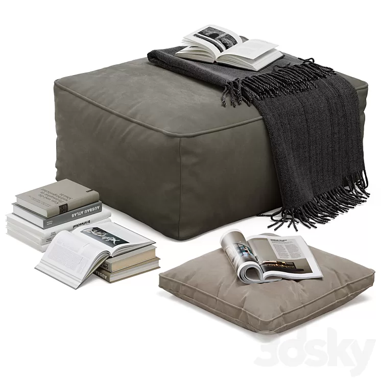 Floor decor set 001 with pouf and books 3D Model Floor decor set 001 with pouf and books 3D Model