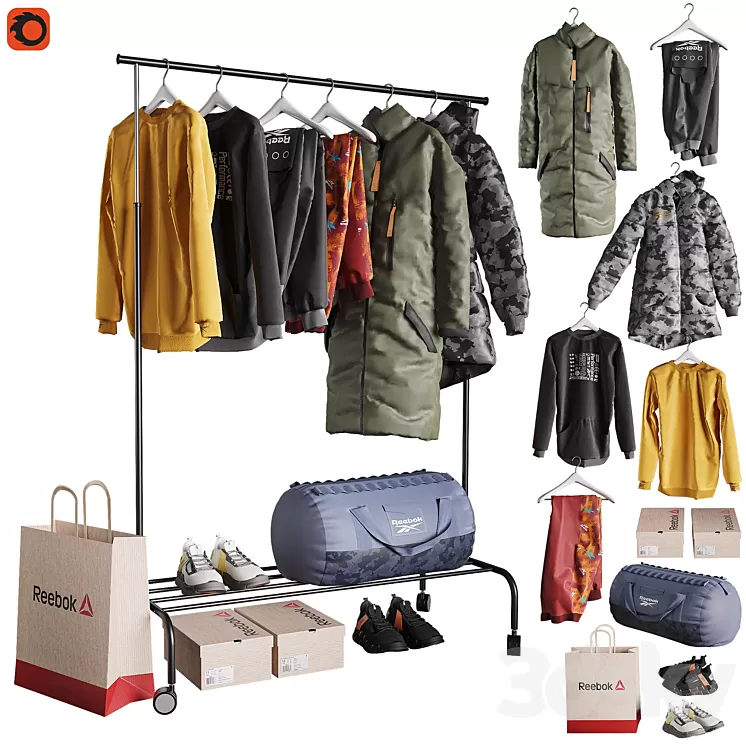 Floor hanger with clothes 3D Model Floor hanger with clothes 3D Model