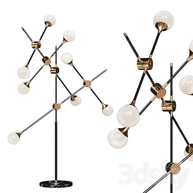 Floor lamp Baton FLOR LAMP black _ gold 8 white milk shades 3D Model Floor lamp Baton FLOR LAMP black _ gold 8 white milk shades 3D Model