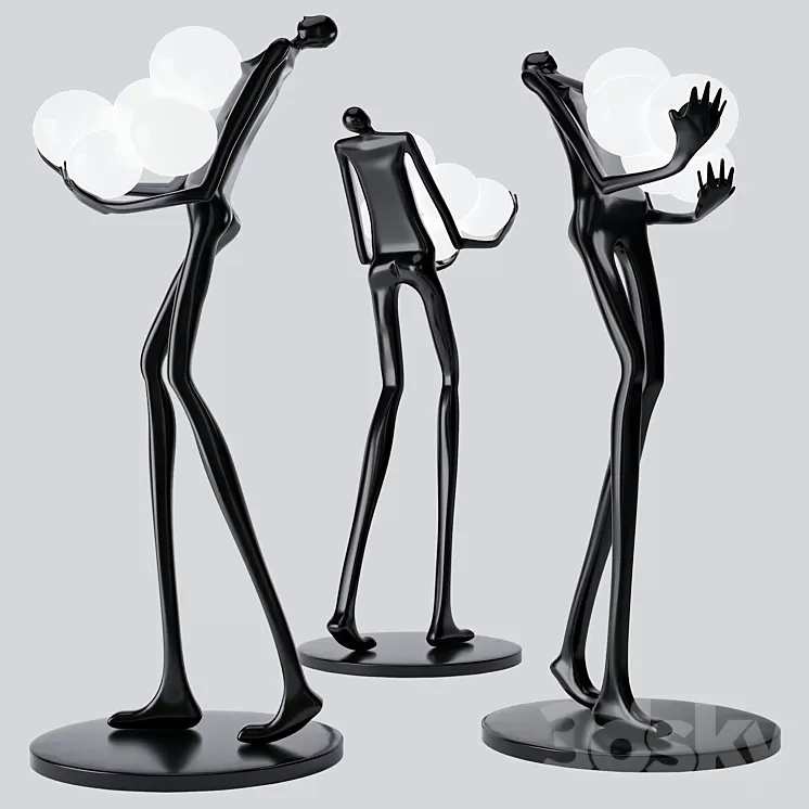 Floor Lamp Man Baloons Black 3D Model