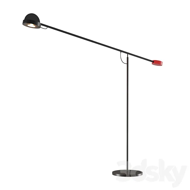 Floor lamp with a disc-shaped shade on a movable rod with a red tip Article Number: duke01 3D Model