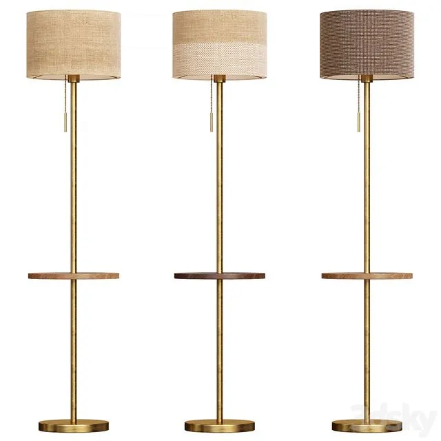 Floor lamp with textile lampshade and table 3D Model Floor lamp with textile lampshade and table 3D Model