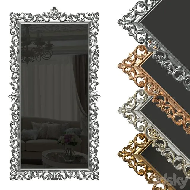 Floor mirror in a carved frame (baguette) 3D Model