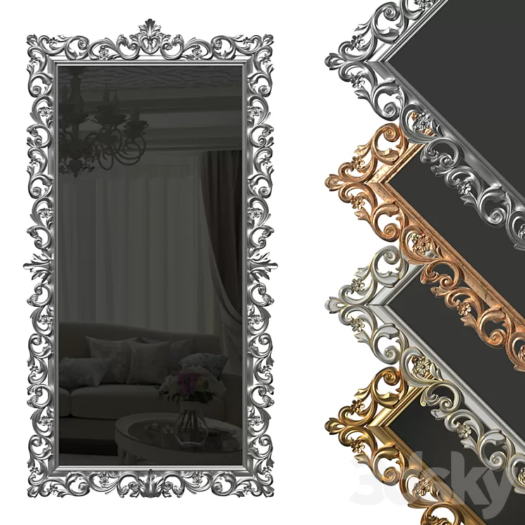 Floor mirror in a carved frame (baguette) 3D Model