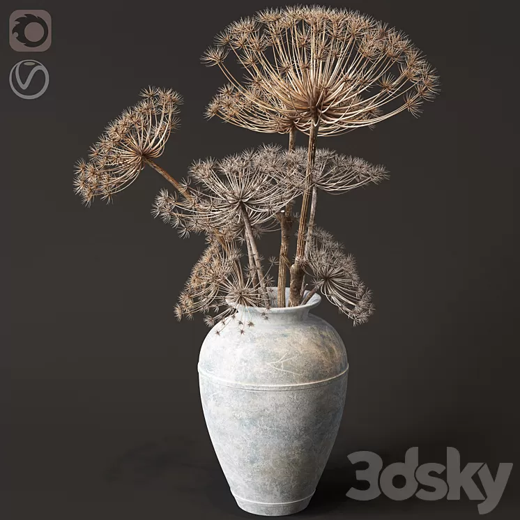 Floor vase with dry hogweed 3D Model