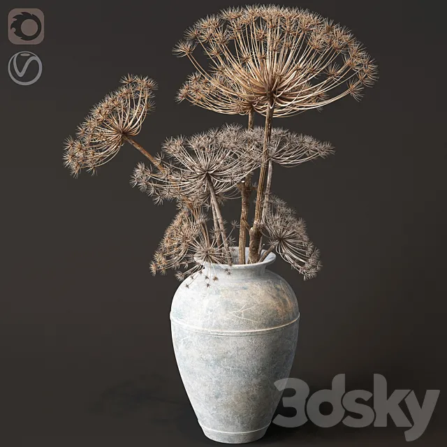 Floor vase with dry hogweed 3DModel