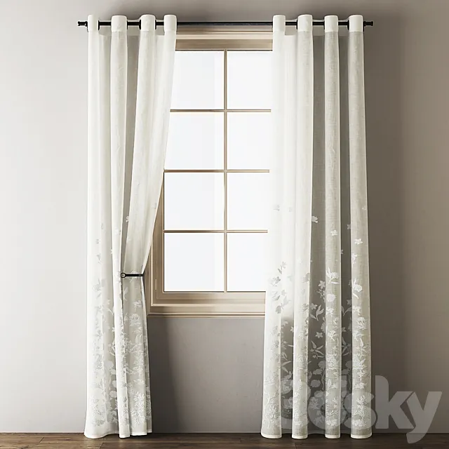 Floral Embroidered Linen Eyelet Curtains 3D Model Floral Embroidered Linen Eyelet Curtains 3D Model
