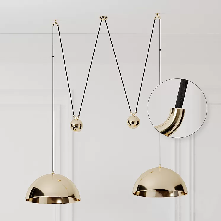 Florian Schulz Double Posa Brass Pendant Lamp with Side Counter Weights 3D Model