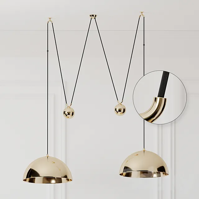 Florian Schulz Double Posa Brass Pendant Lamp with Side Counter Weights 3DModel