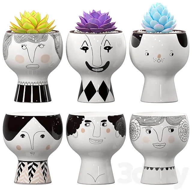 Flower Me Happy Pots 02 3D Model