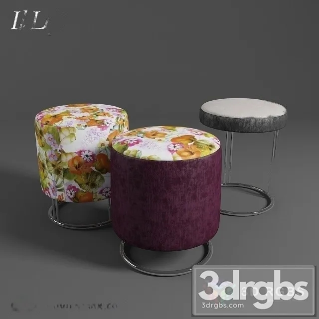 Flower Pouf Set 3D Model Download