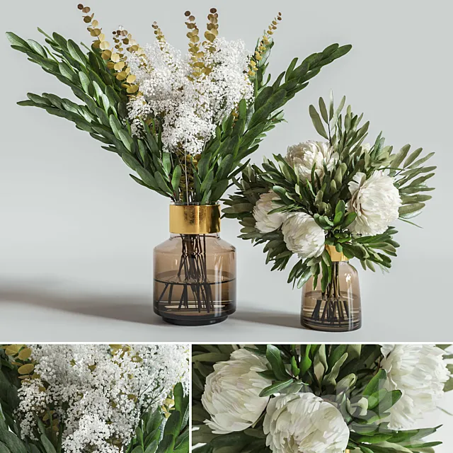 Flower Set 008 Peony and Baby breath. 3D Model Flower Set 008 Peony and Baby breath. 3D Model