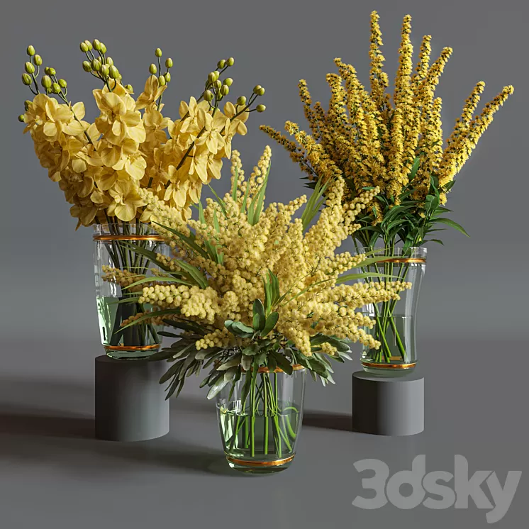 Flower Set 011 Yellow flowers. 3D Model Free Download