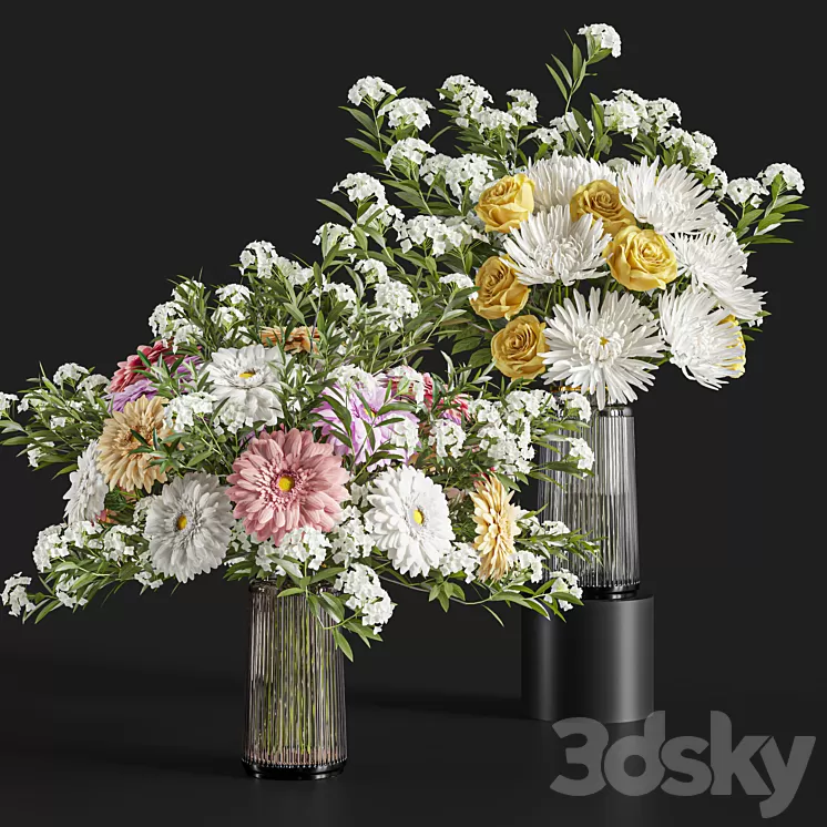 Flower Set 021 Gerbera Chrysanthemum 3D Model Free Download