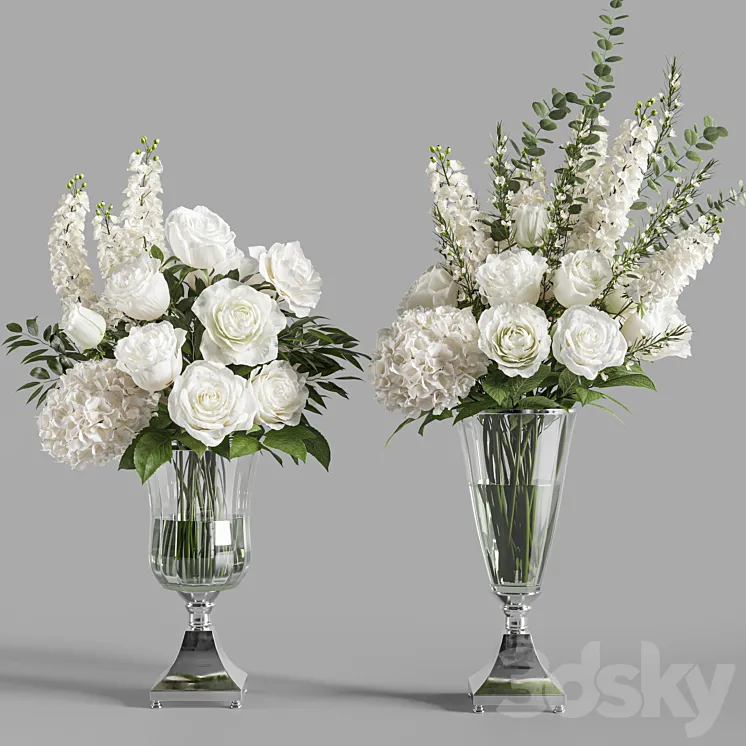 Flower Set 023 White bouquet 3D Model Free Download