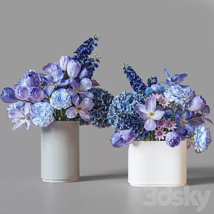 Flower Set 031 Blue Flowers 3D Model Free Download