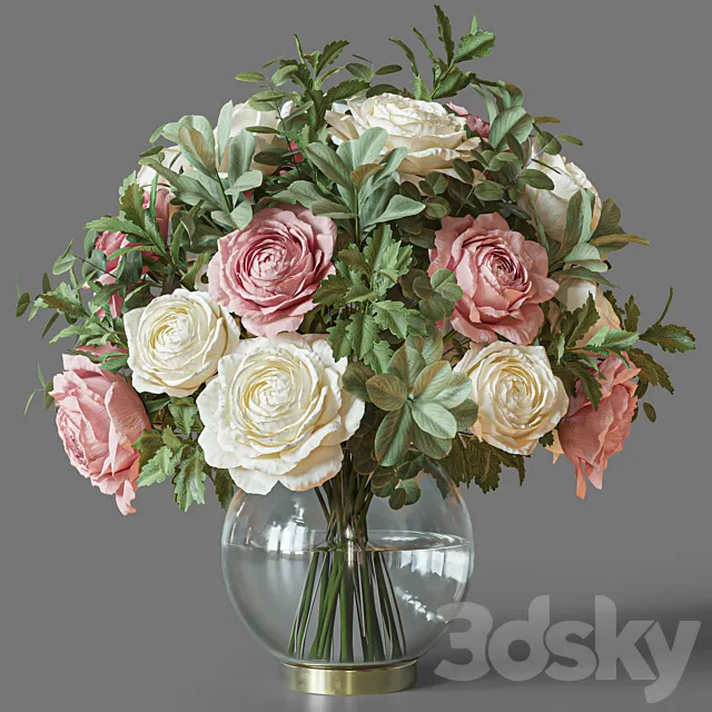 Flower Set 049 pink and white rose 3D Model Flower Set 049 pink and white rose 3D Model