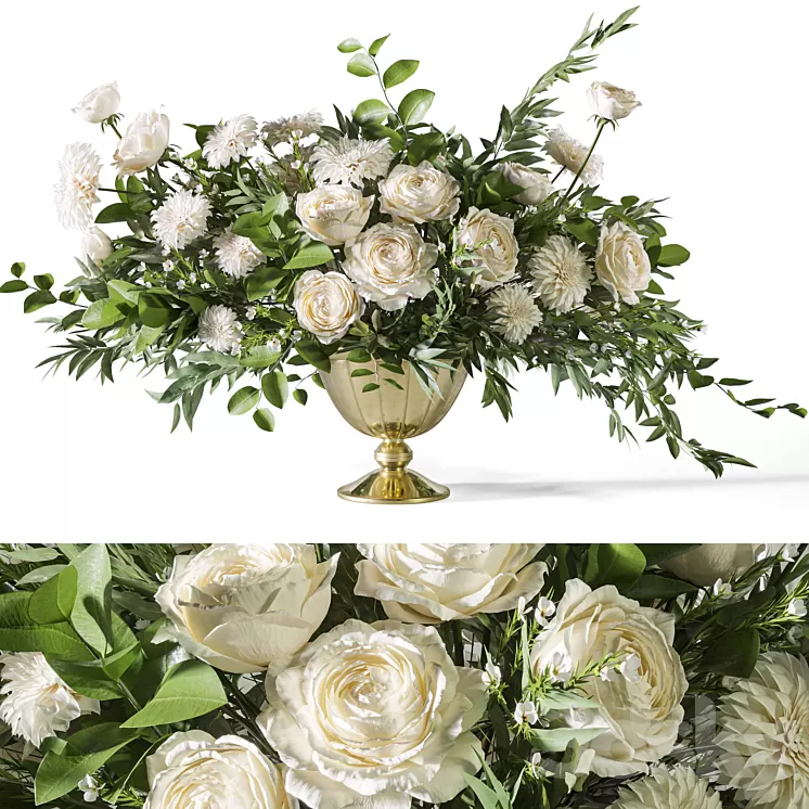 Flower Set 053 White Rose Dahlia Big bouquet 3D Model Free Download
