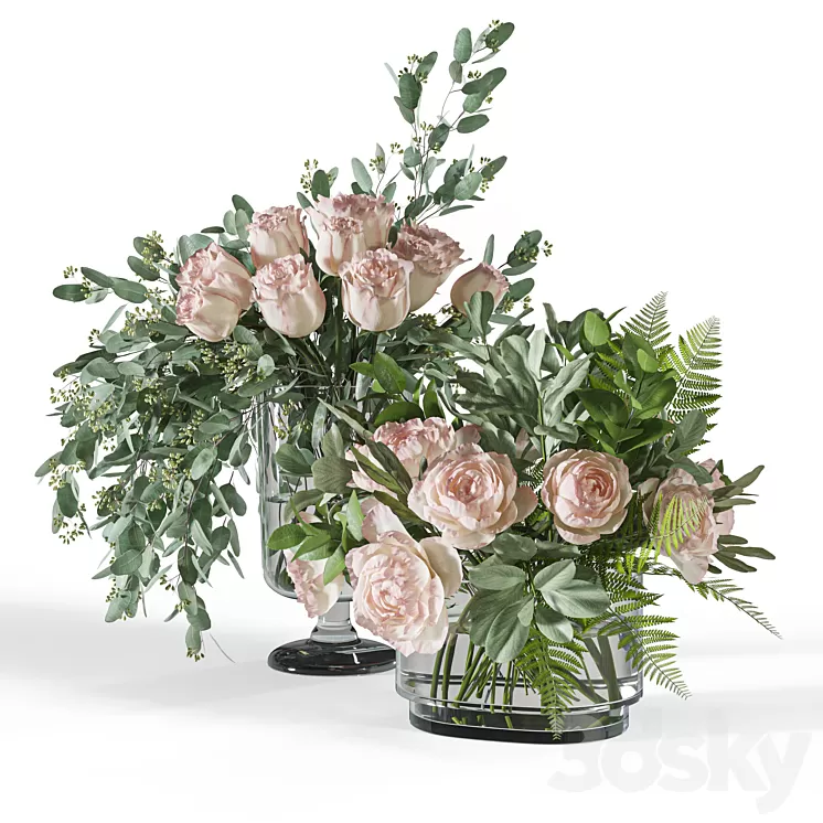 Flower Set 054 Rose seeded eucalyptus 3D Model Free Download